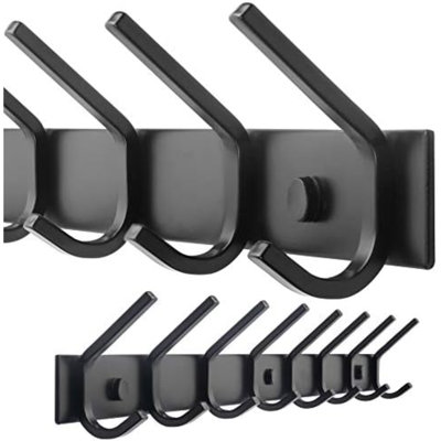 Coat Rack Wall Mounted,8 Coat Hooks for Hanging Coats,24" Heavy Duty Metal Double Hook Rack Rail Coat Hanger Wall Mount for Clothes Entryway Jacket,Black