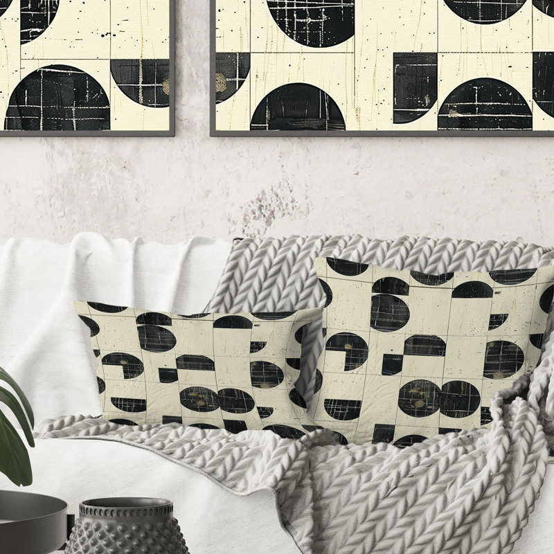 Coussin lombaire Mid-Century blanc et noir Mid-Century