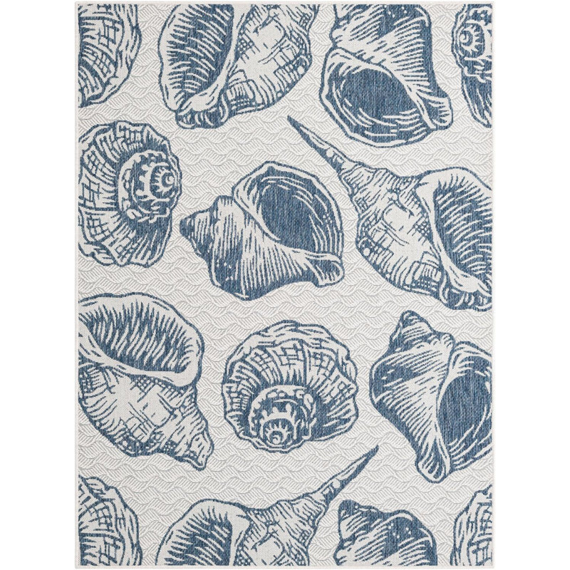 Tapis contemporain de couleur ivoire et bleu marine Avelynn, Rectangle 5 pi 1 po x 7 pi 1 po