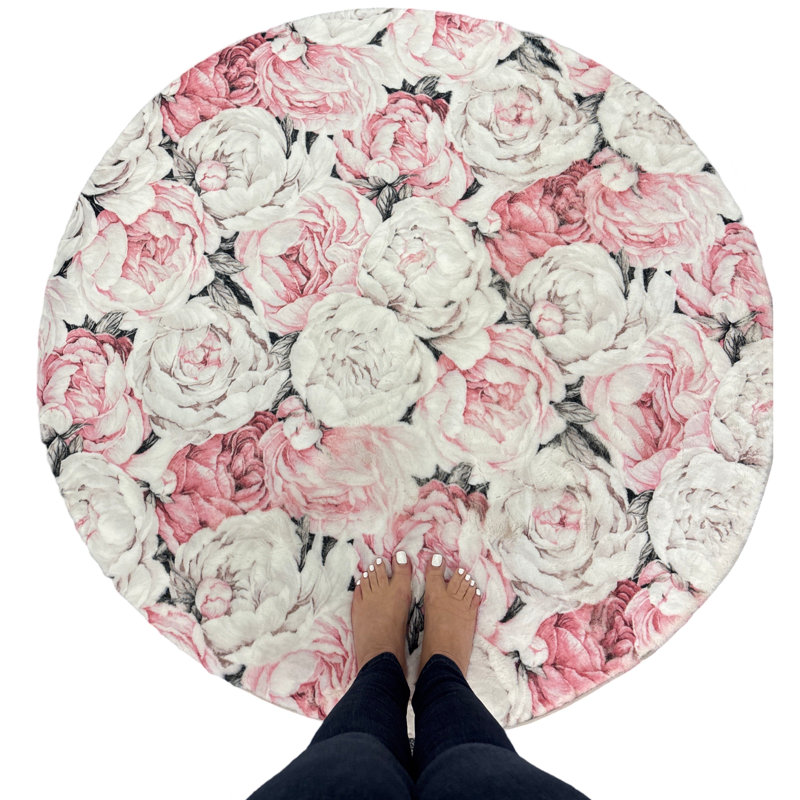 Shag Floral Area Rug, Soft Pink, Round 8'