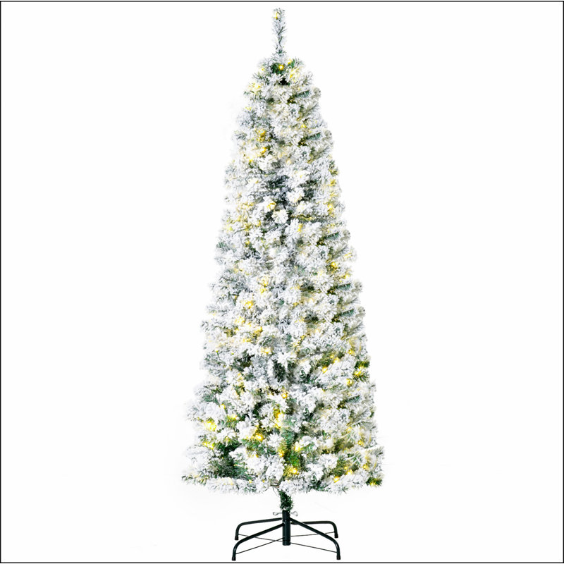 Sapin de Noël artificiel mince enneigé 6 pi avec branches réalistes, 250 lumières DEL et 462 pointes