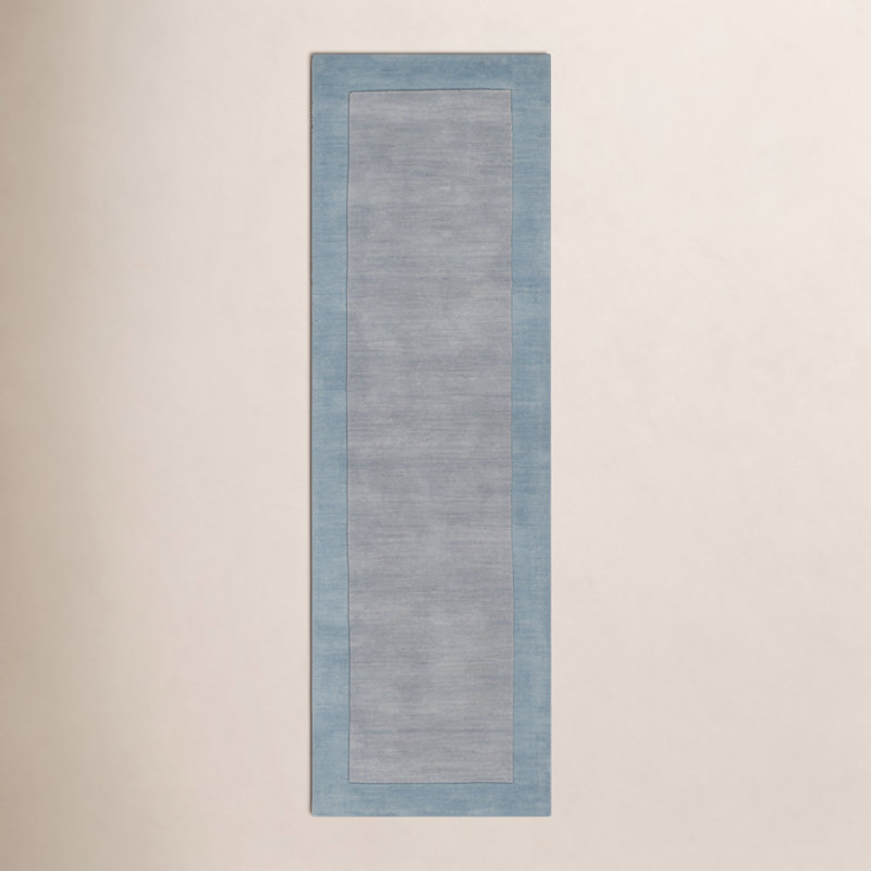 Dolma Handmade Loomed Wool Gray/Aqua Rug, Runner 2'6" x 8'