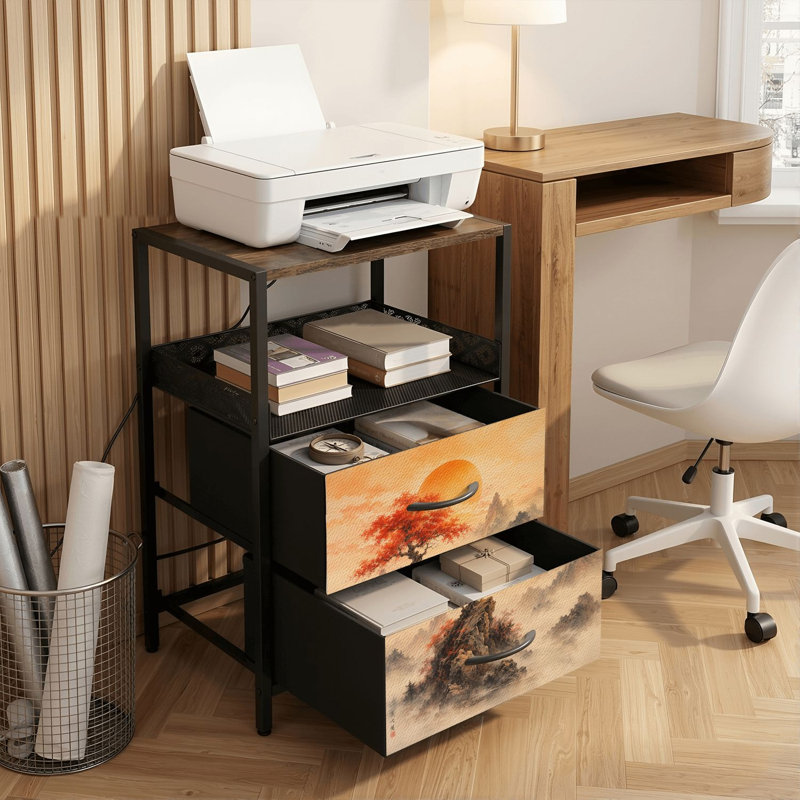 Table de chevet 2 tiroirs avec station de charge, table de chevet pour chambre avec ports USB et amp; Imprimé à l'aquarelle Outlets