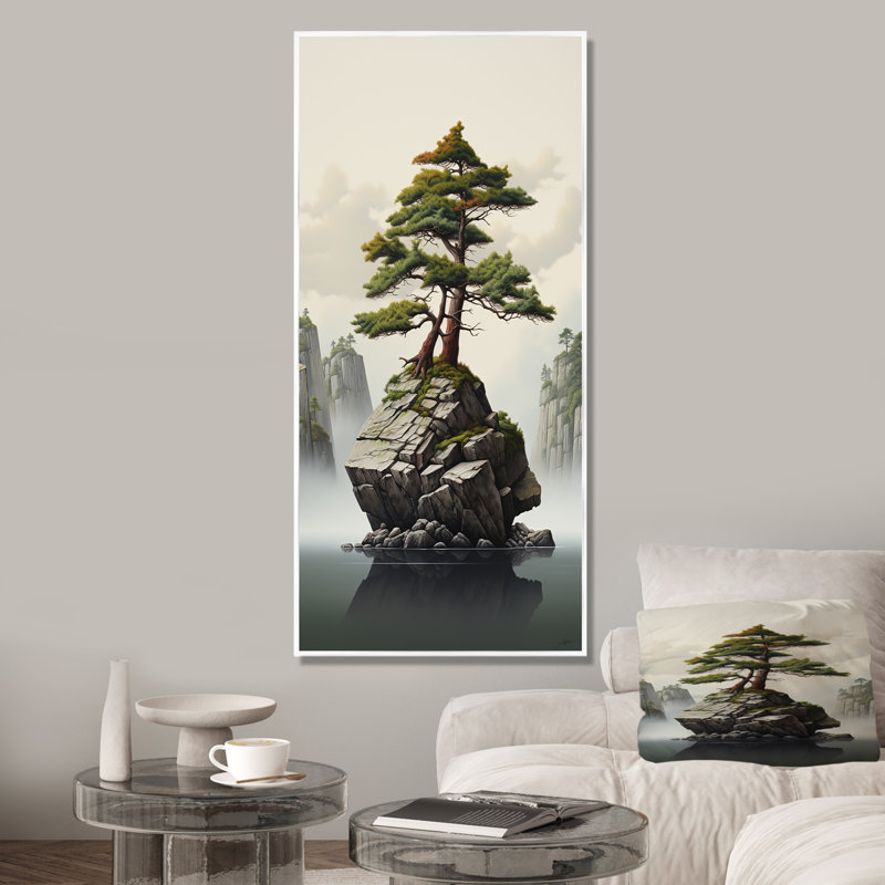 Art zen miniature Bonzai III, Cadre flottant blanc, H 44 po x l 34 po