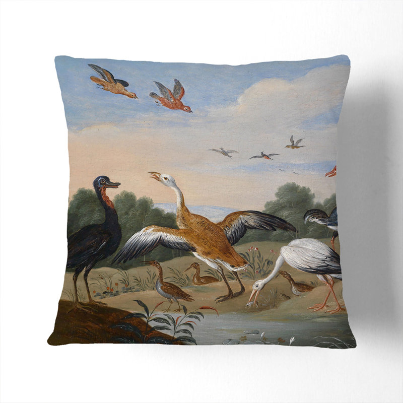 Herons And Ducks Square Throw Cushion, White, 40cm H x 40cm W x 15cm D