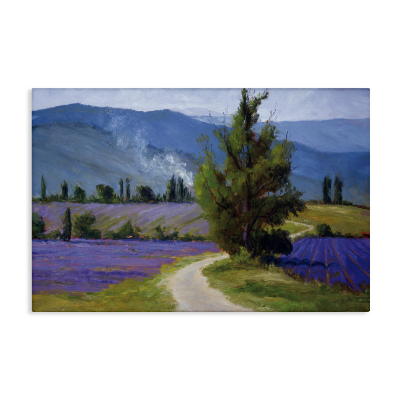 Lavande, vue sur la montagne, toile par Brigitte Curt, H 16 po x l 24 po