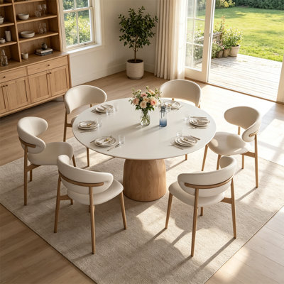 White round stone slab dining table