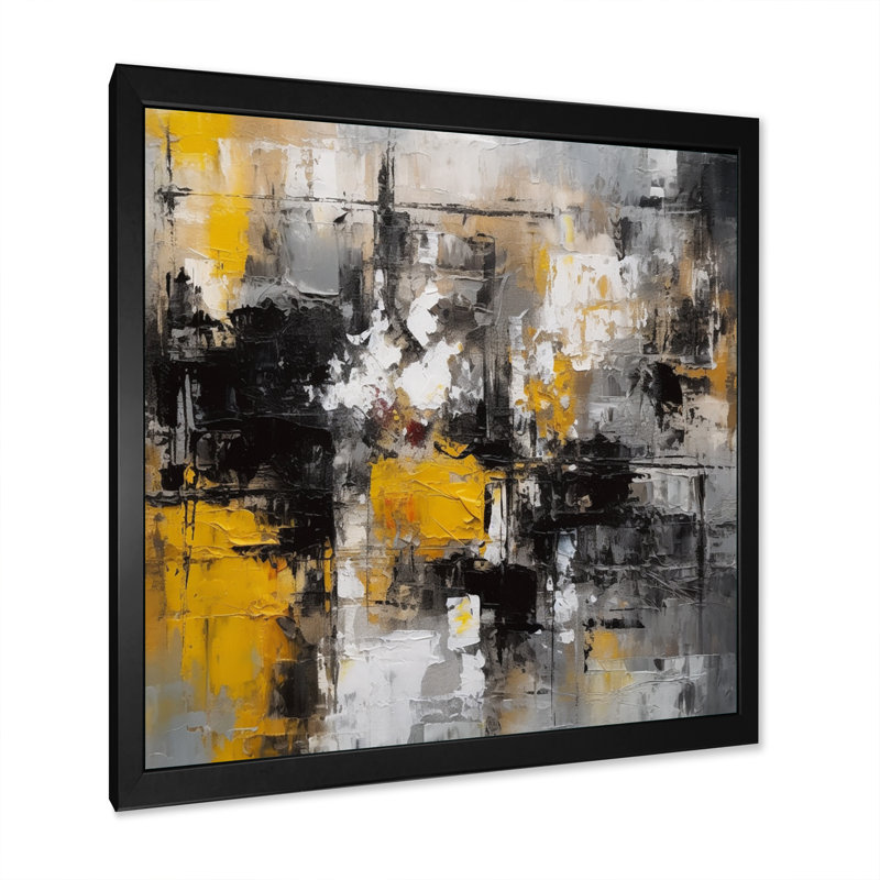 Encre liquide jaune et gris Bunce, Cadre photo noir, H 16 po x l 16 po x P 1 po