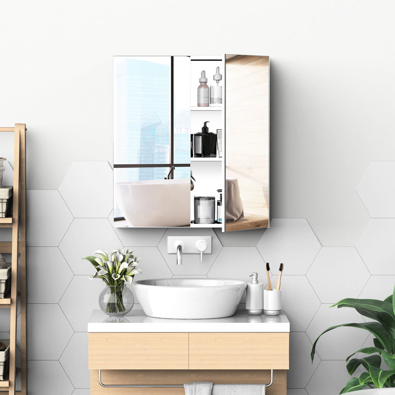 Armoire de salle de bain en acier inoxydable 24 po x 26 po avec façade en miroir - pour économiser de l'espace et pour l'hygiène