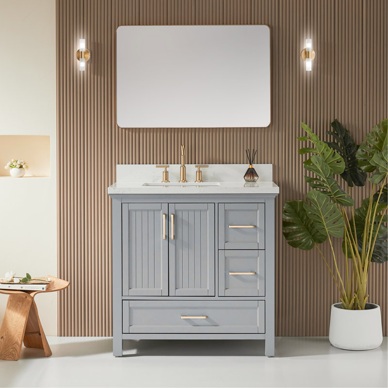 Ensemble de meuble-lavabo autoportant 36 po avec 2 poignées entièrement assemblé