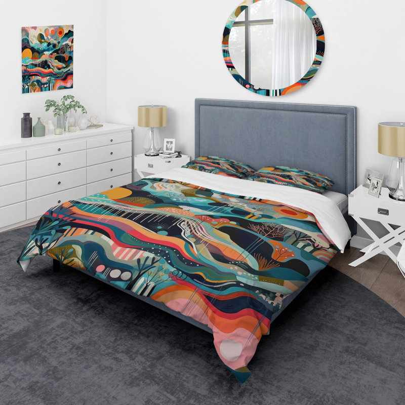 Ensemble de housse de couette en microfibre / polyester bleu vert Minimalims Explosion Bedding