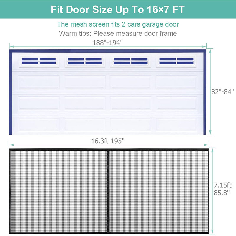 Magnetic Garage Door Screen for 2 Car 16 x 7 Ft., 7" H x 16" W