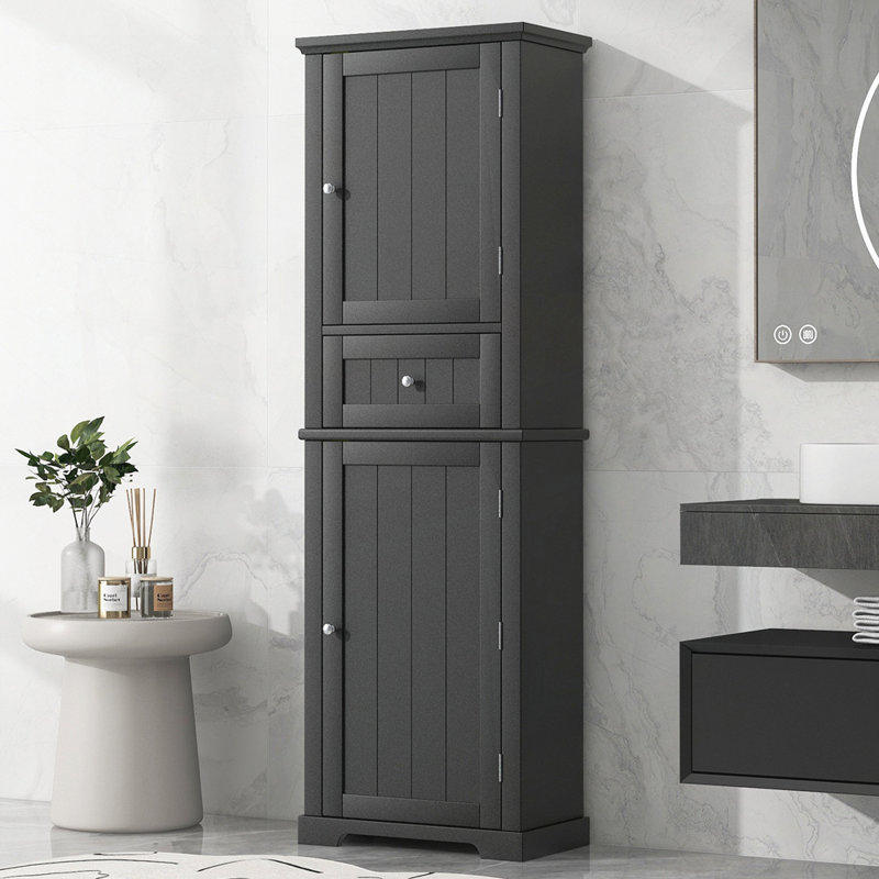 Armoire de rangement de 67,3 po de hauteur avec tiroir et tablette réglable, Noir