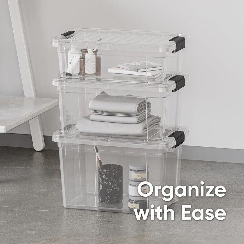 Ensemble de 8 bacs de rangement transparents Latitude Run® avec couvercles en plastique pour la maison, 22,7 pte