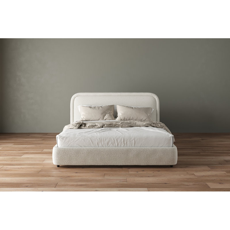 Crowder Premium Upholstered Crowder Bed with Headboard, Performance Fabric,, Queen, Boucle