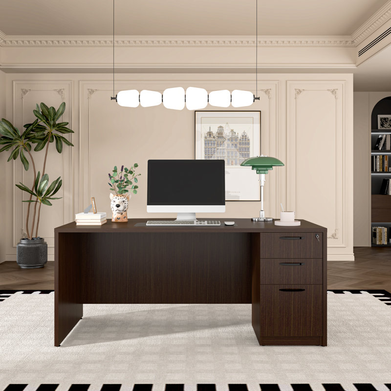 Executive Desk With Two File Cabinets, Brown