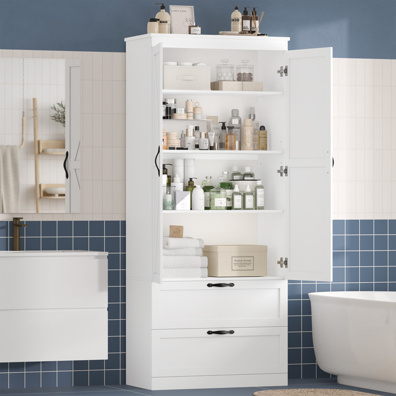 70.3" H Freestanding Bathroom Cabinet With 2 Drawers, White