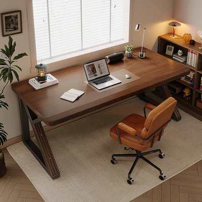 Solid Wood 63-Inch Extra Long Desk,Thickened Desk,Two Person Double Desk For Home Office, Wooden Long Computer Desk,Writing Table For Office, Walnut