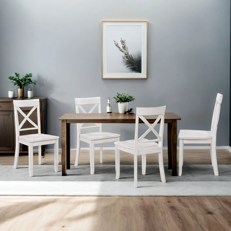 Bronxton 17" Wide Wooden Dining Chairs With Cross-Back Design, 4, Antique White