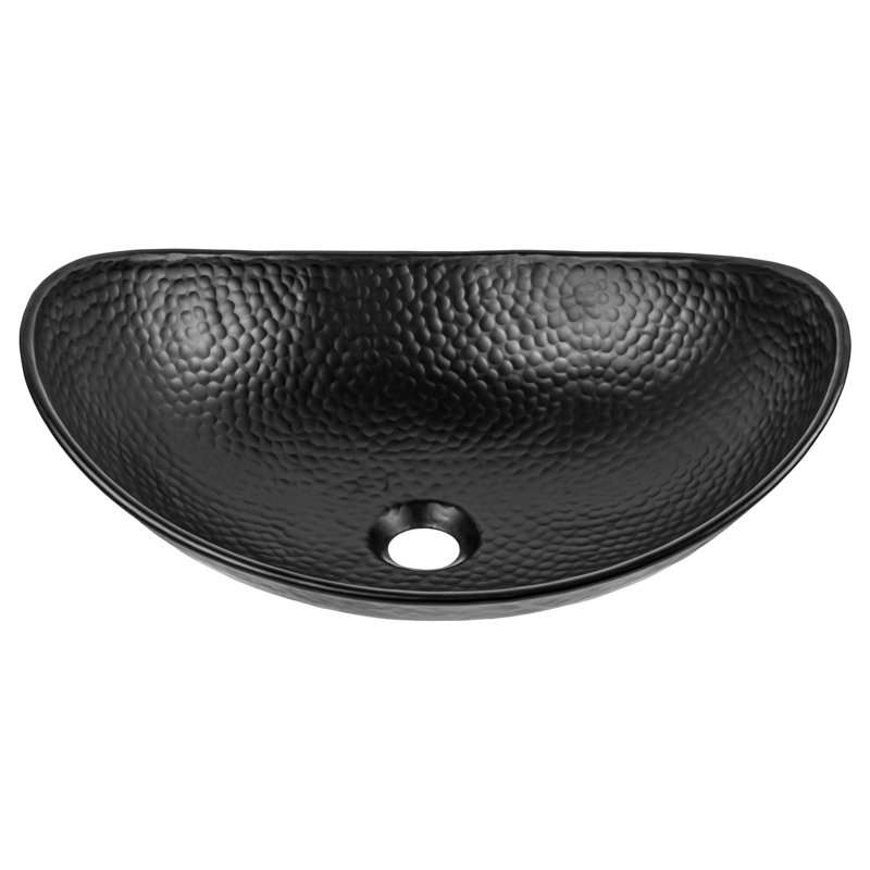 Aluminum Hand Hammered Metal Harbor Bathroom Vessel Sink 19", Matte Black