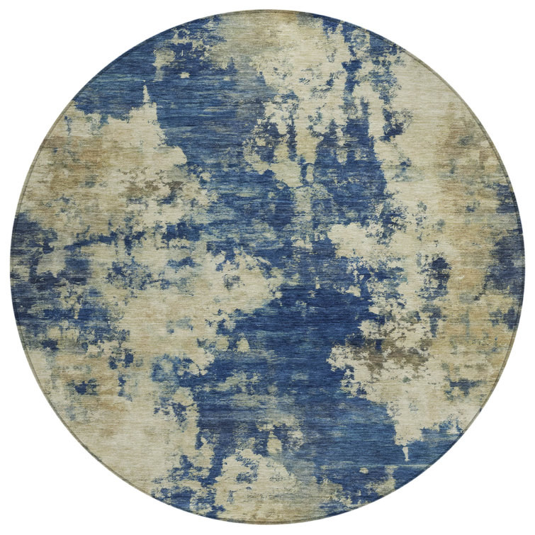 Machine Washable Indoor/Outdoor Xhevrie Navy Rug