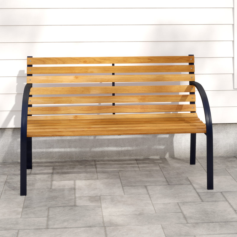 Aali Wooden Garden Bench Park Chair 2 Seater w/ Sturdy Steel Frame