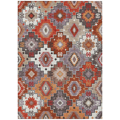 5' X 8' Rust Lavender And Ivory Southwestern Washable Indoor Outdoor Area Rug