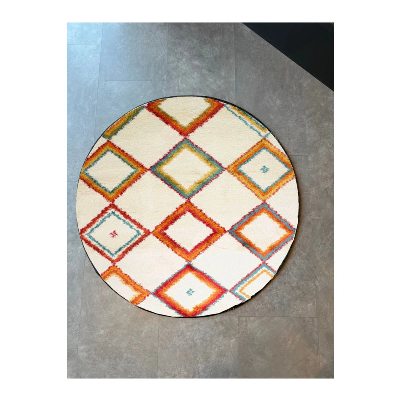 Colorful Modern Beige Round Woven Carpet, Round 3'4"