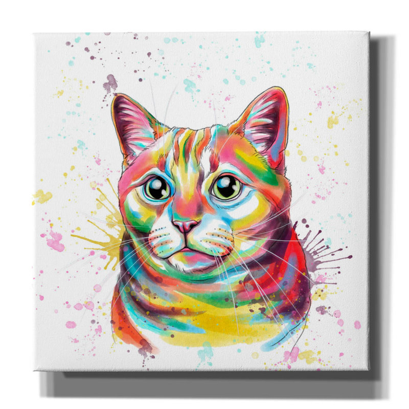 «Colorful Watercolor Tabby Cat 2» par Furbaby Affiliates, art mural sur toile, 18 po x 18 po, H 12 po x l 12 po x P 0,75 po