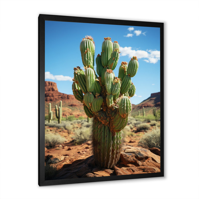 «Tralaya Green Blue Cactus Desert Guardian Organ I» sur toile, H 40 po x l 30 po x P 1,5 po, Cadre photo noir