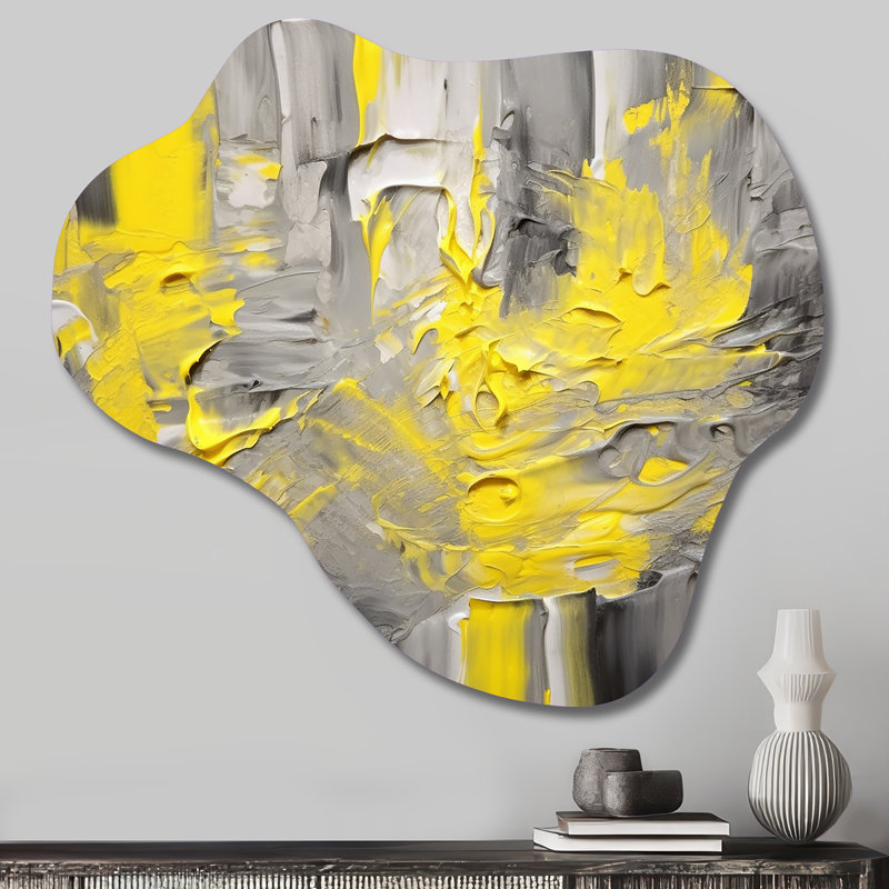 Moutarde jaune et gris vif IV - art mural asymétrique abstrait en forme de nuage, H 25 po x l 28 po
