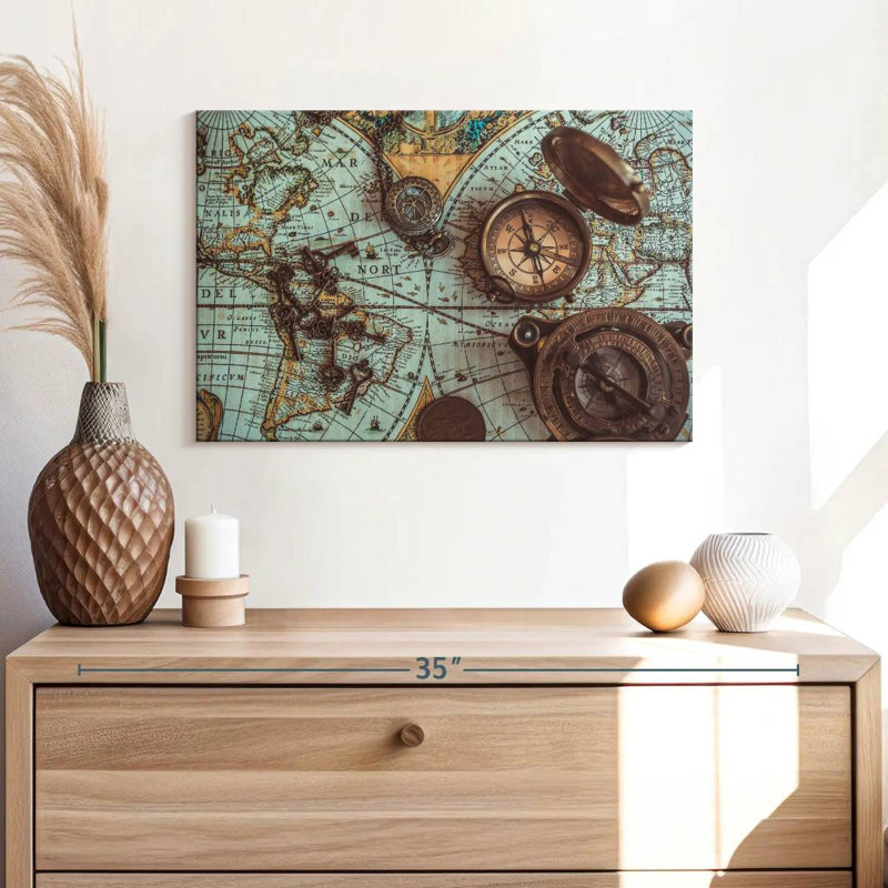 Carte de pirate antique sur toile, H 16 po x l 24 po x P 1,25 po