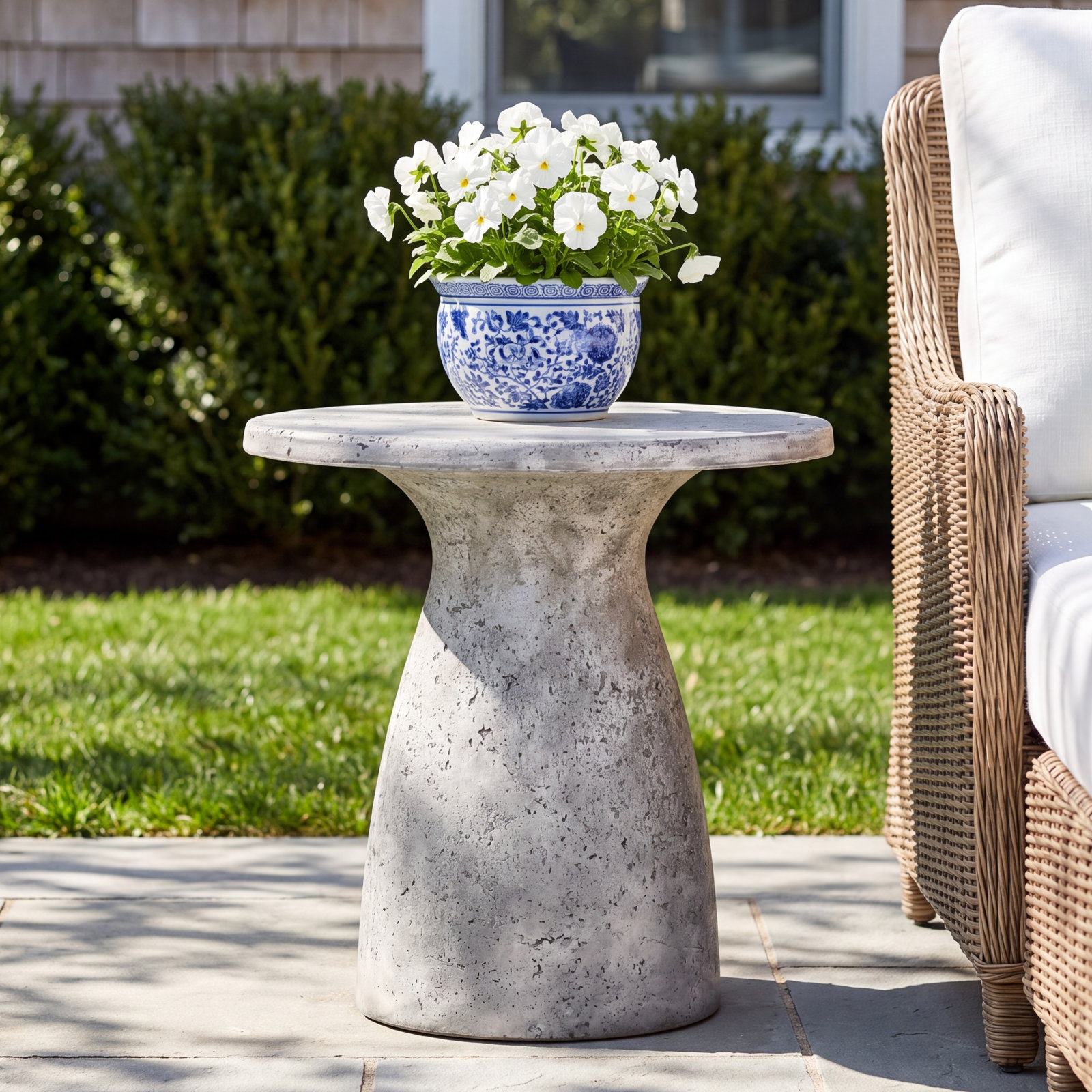 Adainville 16'' Stone Outdoor Table, Light Gray