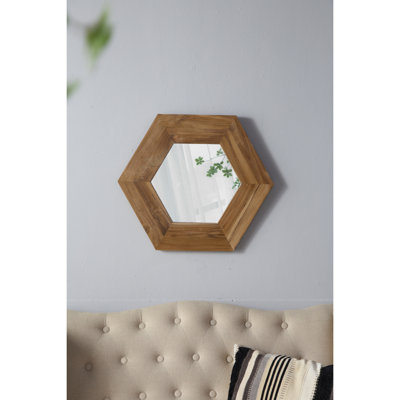 Miroir hexagonal 18,5 "avec enveloppe en bois pour les murs