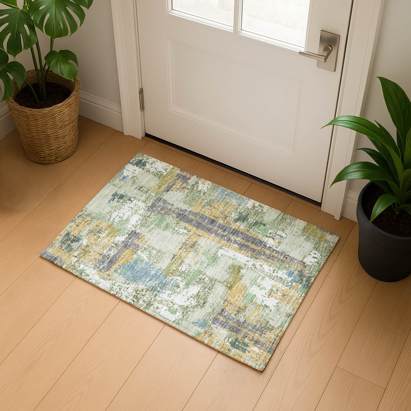Premium Machine Washable Mayfield AMF2212 abstract Rug, 1'8" x 2'6", Aloe