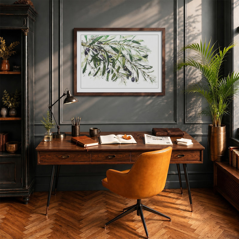 The Olive Branch - Picture Frame Painting Print on MDF, 36cm H x 48cm W x 2cm D, Walnut Framed