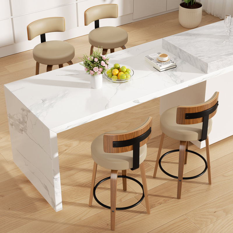 Tabouret de bar pivotant chic en cuir pour un confort et un style ultimes, Kaki, 4