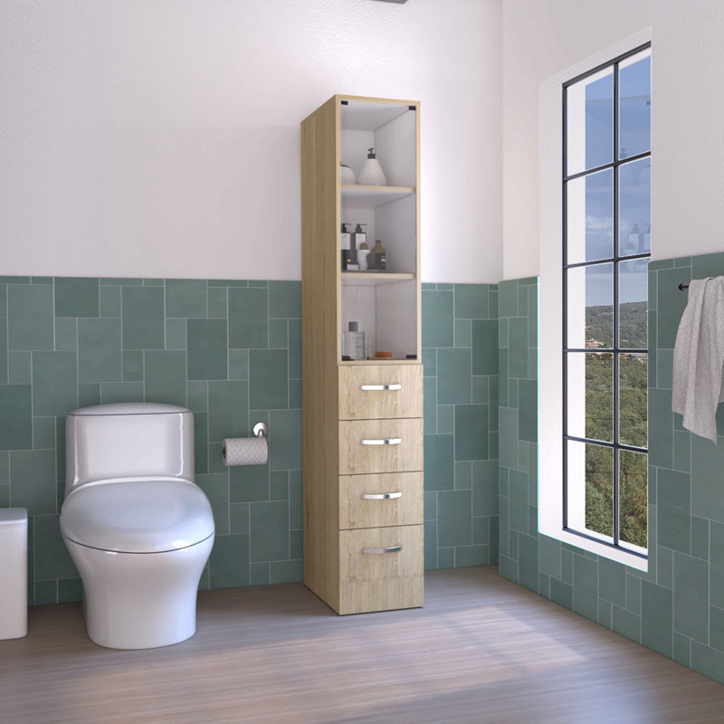 Armoire à linge Vanguard, trois tablettes, quatre tiroirs - pin clair / blanc, Naturel