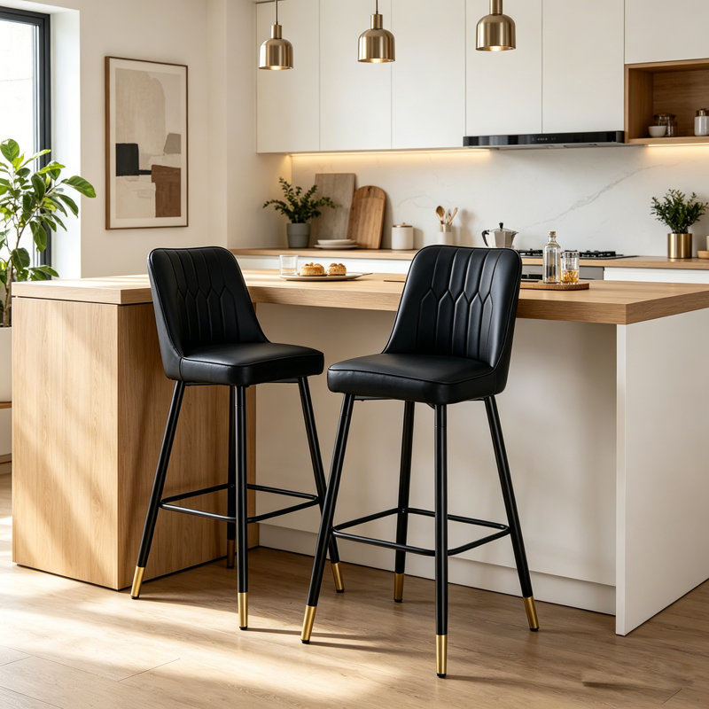 Tabourets de bar 27 po Mid-Century, Noir