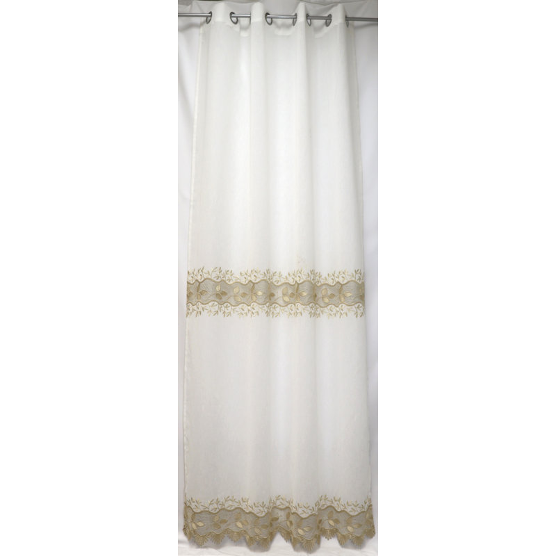 (54x63") Embroidered Sheer Ring Panel-White/Silver, 54" W x 95" L, White/Gold