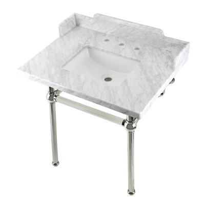 Kingston Brass Pemberton 30-Inch Carrara Marble Console Sink with Brass Legs (8-Inch, 3-Hole)
