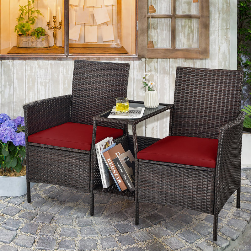 2 - Person Patio Conversation Set with Cushions, Red