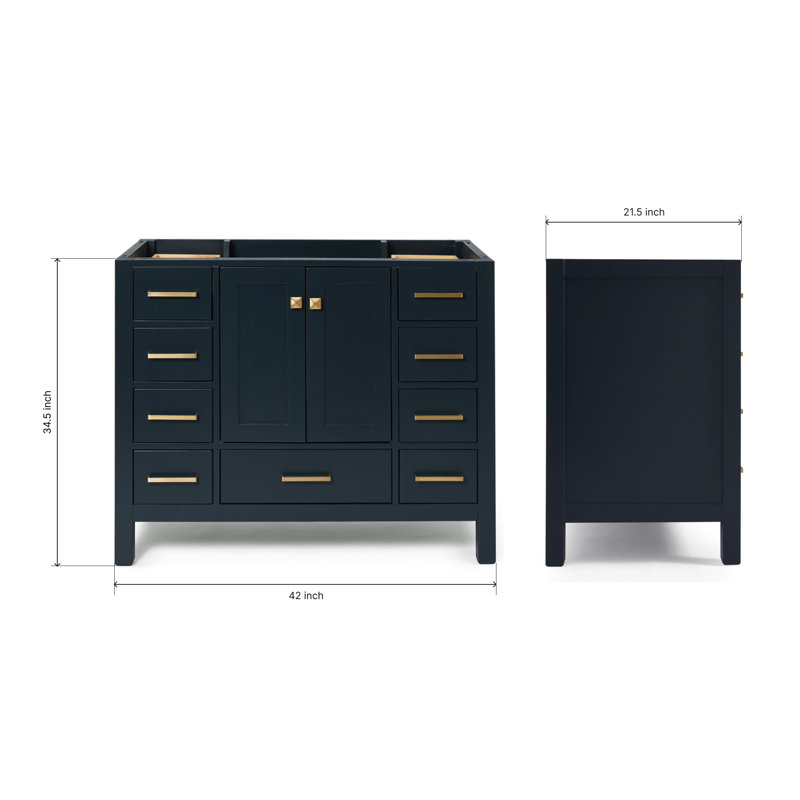 Cambridge 42'' W Single Bathroom Vanity Base, Satin Brass, Midnight Blue