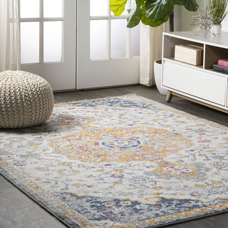 Tapis gris clair / bleu foncé / orange Lorena, Rectangle 3 pi x 5 pi