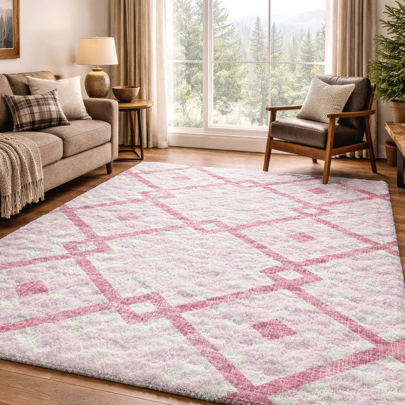 Tapis à poil long de qualité supérieure lavable à la machine ADS616, Pink, 10 pi x 14 pi