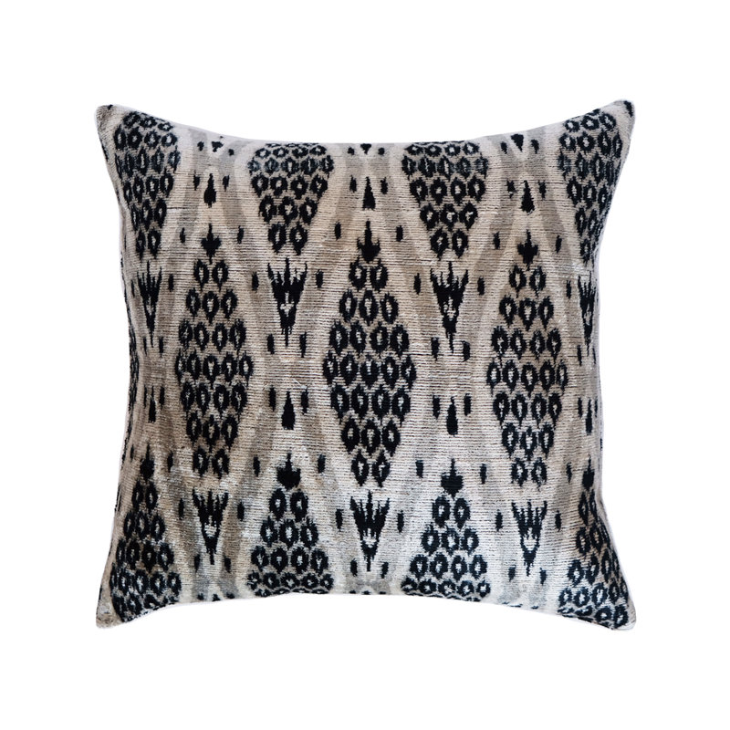 Kara Feather Throw Pillow, 20" x 20", Black/White Ikat