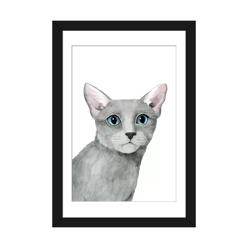 « cat portrait i », impression sur toile, H 24 po x l 16 po x P 1 po, Papier d'art encadré noir, Blanc