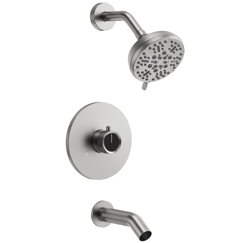  Tub and Shower Faucet Set, 5-Spray Rain Shower Head with Valve, Brushed Nickel