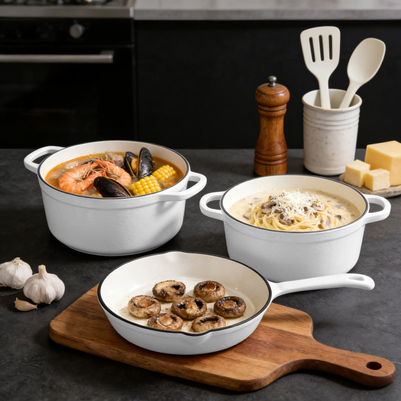 7 - Piece Cast Iron Cookware Set, White