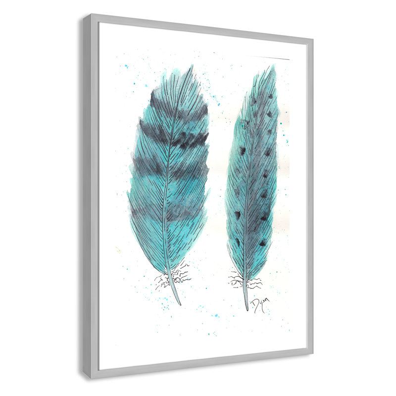 «Feathers in Turquoise II», art encadré, H 35,5 po x l 25,5 po x P 1,18 po, Cadre argenté